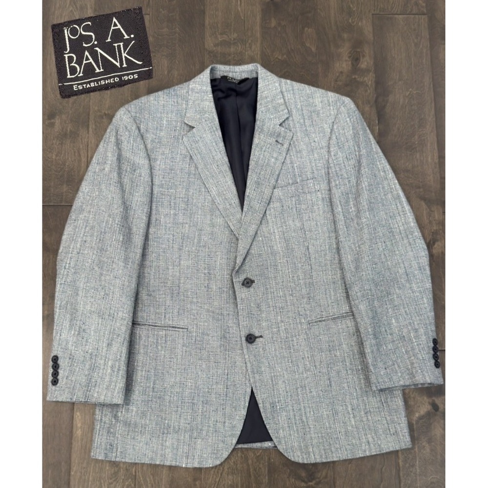 Jos A Bank Mens Grey & Blue 100% Silk Tweed Two Button Blazer Suit Jacket 43R